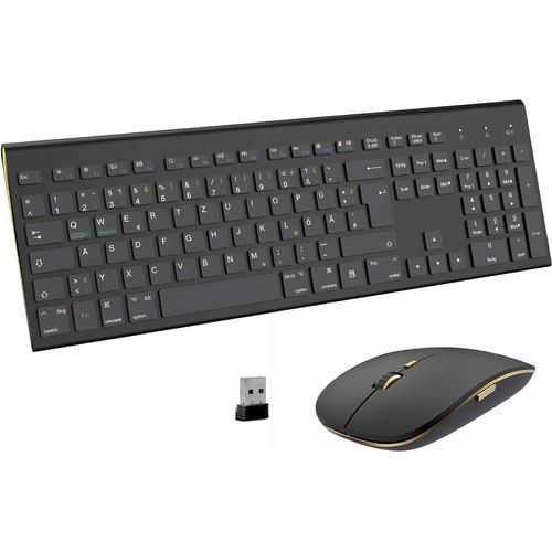 Tastatur und Maus Set Kabellos - Ultraslim 2.4Ghz USB Funk Tastatur QWERTZ (Deutsch) Layout Ergonomisch Klein Maus Ultra-Dünne für Computer/Desktop/PC