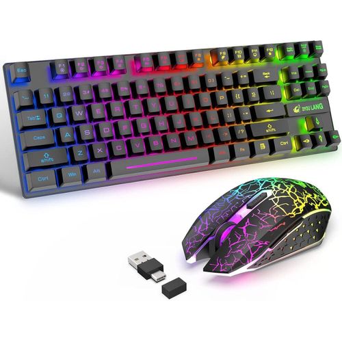 Tastatur Maus Combo Regenbogen von hinten beleuchtet 2.4G wiederaufladbare mechanische Feel+2400DPI 6 Tasten Optische Regenbogen-LED