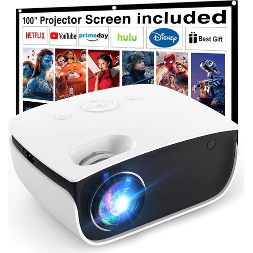 Hopvision Mini -Projektor, tragbarer Projektor -Mobiltelefonunterstützung Full HD 1080p Video 6000 Lumen Home Cinema Compatible Outdoor Smartphones/TV
