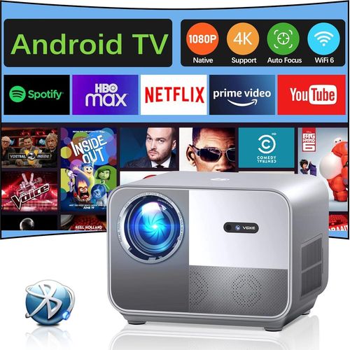 Projector 4K VGKE T51, Auto Focus/Keystone, 20000 Lumen WiFi 6 Bluetooth -Projektor, FHD Native 1080p Home Cinema, Video -Telefon/Fire Stick/PS5 HDMI