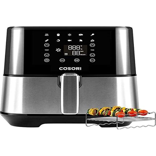Air Fryer, energiesparend, mit Grillzubehör, 9 Funktionen & Spezialtrocknung, 10 normale Rezepte & 10 Trocknungsrezepte, 1700 W, Silber, 5.5 ltr