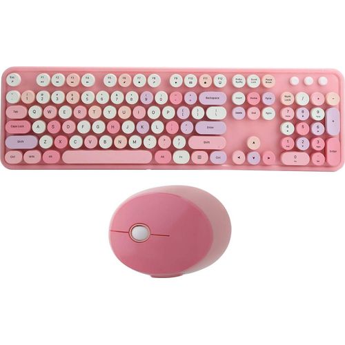 Tastatur- und Mauskombination für Windows, Retro Vintage Design Drahtlose Tastatur und Mauspaket mit USB-Empfänger für Computer, Ergonomische
