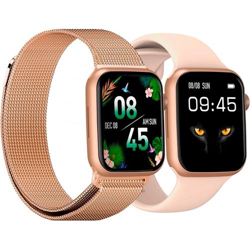 Smartwatch Color Full mit 2 Armbändern: Roségoldenes Metall und rosa 1,91 Zoll IPS-Touchscreen IP67 wasserdicht 128 Sportmodi fur Android IOS