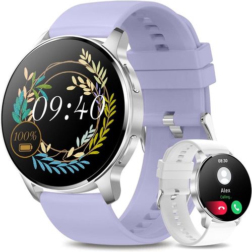 Smartwatch Damen mit Telefonfunktion und Sprachassistent, 1,32 Zoll Touchscreen Uhr IP67 Wasserdicht Fitnessuhr Herzfrequenz, Blutdruck iOS Android