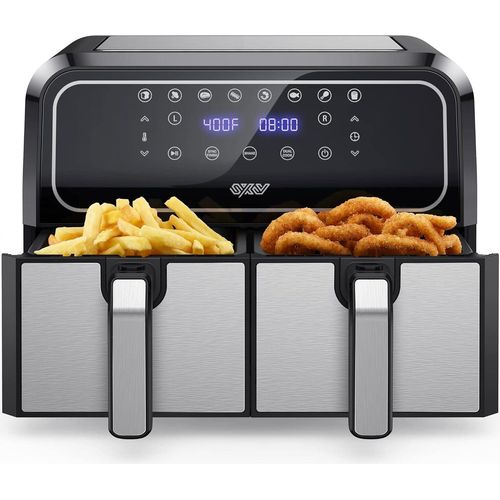 Heißluftfritteuse 2 Kammernr 8L, 8 Programmen Heissluftfritteuse Doppelt, Airfryer 2 Körben, Friteuse Heissluft ohne Öl, Dual Cook, Synchronisieren