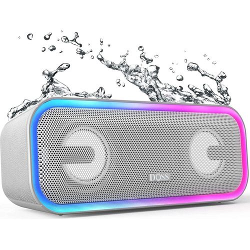 Bluetooth Lautsprecher mit IPX6 Wasserdicht, 24W Dualen Bass-Treibern, Stereo-Pairing, Bunten Licht