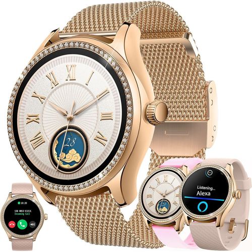 Smartwatch Damen mit Telefonfunktion Alexa Integriert, 1,38