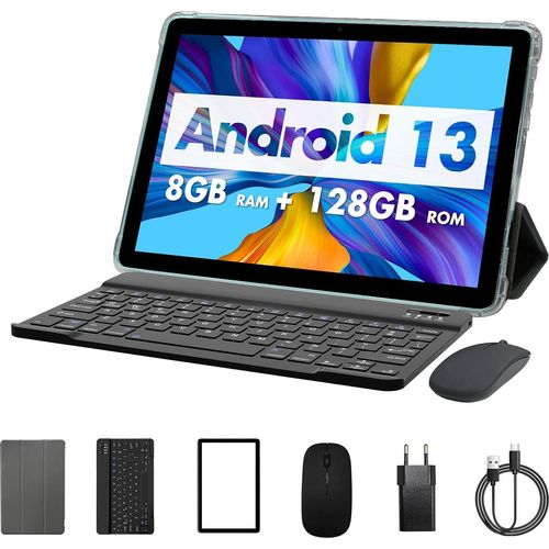 Tablet, 8GB(4+4), 128GB, erweiterbar 1TB, 8000 mAh, WiFi Tablet, Qcta Core Prozessor, WiFi 6, Bluetooth, Gaming Tablet, Tablet PC mit Tasche,Tastatur