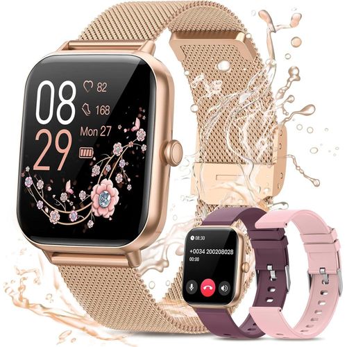 Damen's Smartwatch mit Telefonfunktion Herzfrequenz Schlafmonitor SpO2 IP68 Sportuhr Fitness Tracker Schrittzähler Menstruationszyklus