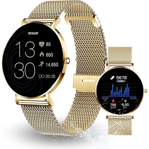Classic Gold 6.9mm flach AMOLED Display kompatibel mit iOS Android Fitness Tracker Blutsauerstoff Herzfrequenz Blutdruck wasserfest