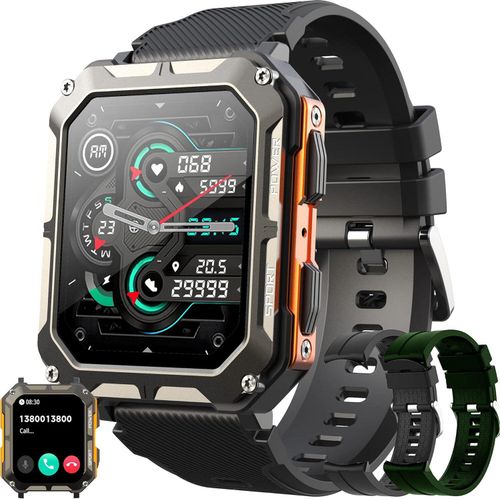 Herren-Smartwatch mit Telefonfunktion,1,81 Zoll Touchscreen,5 ATM wasserdicht, Blutdruckmessgerät,Herzfrequenz,Schrittzähler,123 Sportmodi Android IOS