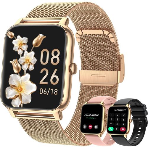 Damen Fitness mit Telefonfunktion: Wasserdichter Fitnesstracker Bluetooth Anruf Smart Watch mit Herzfrequenz Schlafmonitor Schrittzähler
