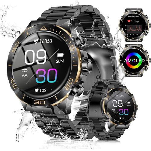 Smartwatch Herren Militär mit Metallband, mit 1.43