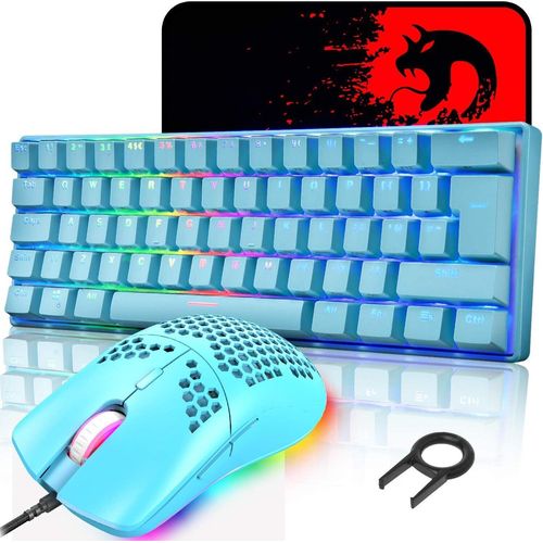 Tastatur und Maus Set, RGB 60% Mechanische Tastatur, 62 Tasten Wired Beleuchtung Gaming-Tastatur UK Layout + 6400 DPI Ultraleicht Gaming Maus+Mauspad