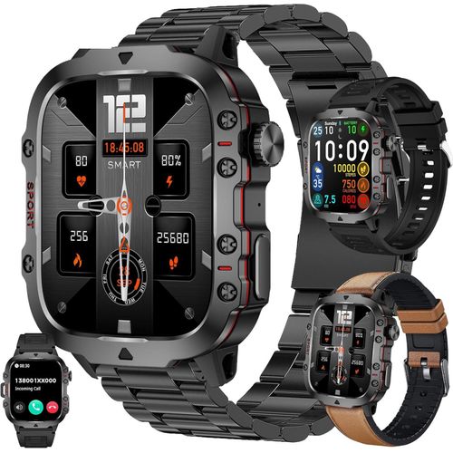 Herren-Smartwatch mit Telefonfunktion, AMOLED 5ATM wasserdichte Fitnessuhr mit Schrittzähler, Herzfrequenz, SpO2, Schlafmonitor, 123 Sportmodi