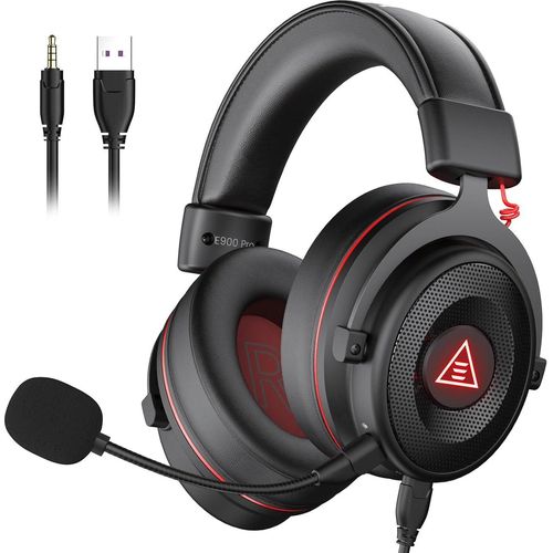 Gaming-Headset, 7.1-Surround-Sound-PC-Headset mit geräuschunterdrückendem Mikrofon, USB- und 3,5-mm-Audiobuchse, LED-Licht, superleichte für PC/Mac