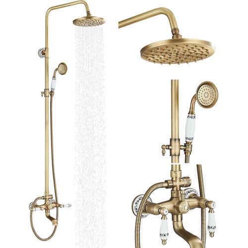 Duscharmatur Duschset Duschsystem Regenduschset mit Kopfbrause Handbrause Duschkopf Vintage Design Wannenauslauf Keramik