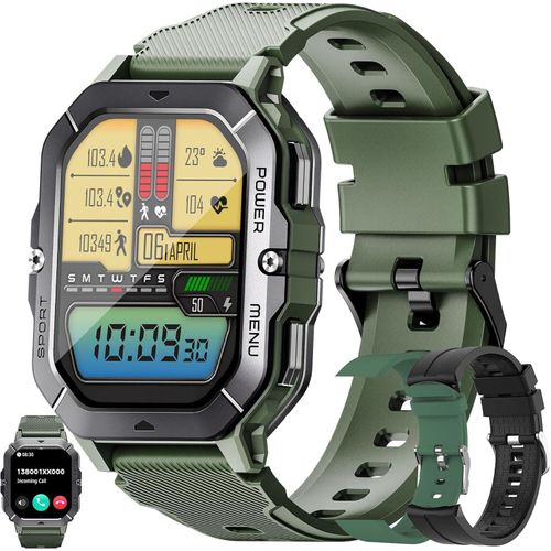 mit Telefonfunktion, 5ATM Armbanduhr 100+ Sportmodi Aktivitätstracker mit Blutdruck Schlafmonitor Fitness Tracker für IOS Android, 3 Uhrenarmbänder