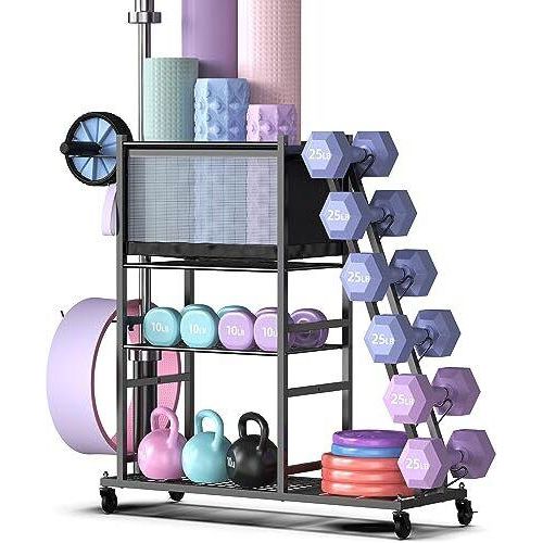 MyThingLogic Dumbbell Stand, Multifunktioneller Stand Dumbbells, Yogamatte, Faszienrolle, Kettlebell-Block, Halter machte pulverbeschichtete Stahlräde