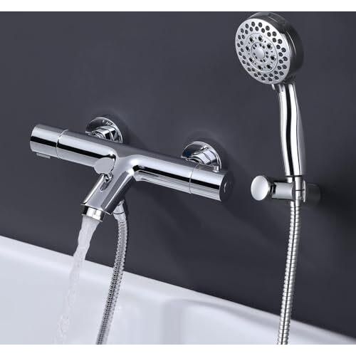 Bad Tap Hand -Dusche, 5 Funktionen, Badewannen -Thermostat, Kupfer 38 ° C Abbranchenschutzbad, einschließlich Wandhalterung 150 cm Edelstahl