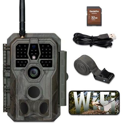 GARTEPRO E8 Wildlife Camera WLAN 32 GB SD -Karte, 64 MP H.264 1296p Video, 27 m Infrarot Nachtsicht Bewegungssensor WiFi -Mobiltelefonübertragung, 0,1