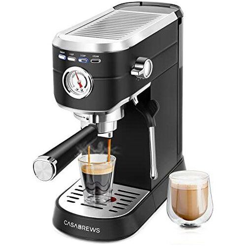 Casabrews Espresso Portafilter Machine 20 bar, Edelstahl -Profi -Milch Frother, kleiner Kaffee Cappuccino, Latte & Macchiato, 1 l Wassertank,