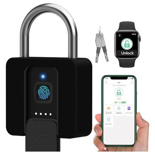 Vorhängeschloss, Dhiedas schwerer Vorhängeschloss oder Telefon-App-Taste, Aufnahme, wasserdicht, Anti-Diebstahl, Schutzhülle, USB-Ladegerät