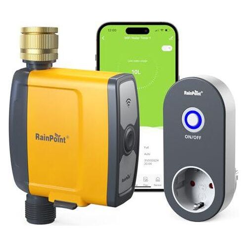 Regenpoint -Bewässerungscomputer WLAN 2,4 GHz Messingeinlass, automatische Gartenwässerung Timer App/Sprachkontrolle, Wasser-/Bodenfeuchtigkeits -Bewä