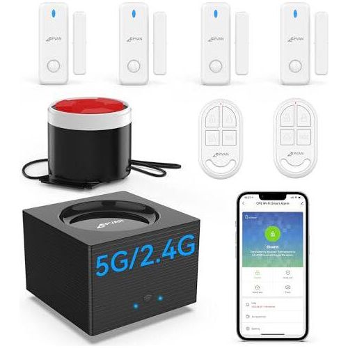 CPVAN Home Alarm System (2.4 & 5GHz WiFi), Einbruchschutz, Fenstertür Fernbedienungs -App, Sicherheitsmotor/Wohnung/Garage, arbeitet Alexa,