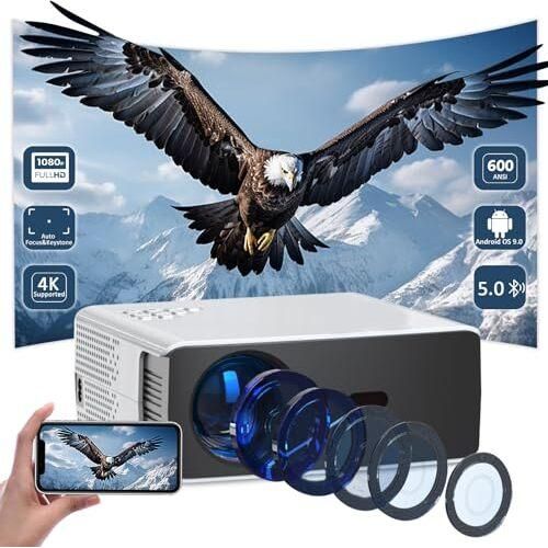 Smart Beamer 4K [Elektrischer Fokus und Auto Keystone] Heimkino mit Apps,Full HD 1080P WiFi5 Projektor,20000 Lumen Outdoor Kompatibel TV