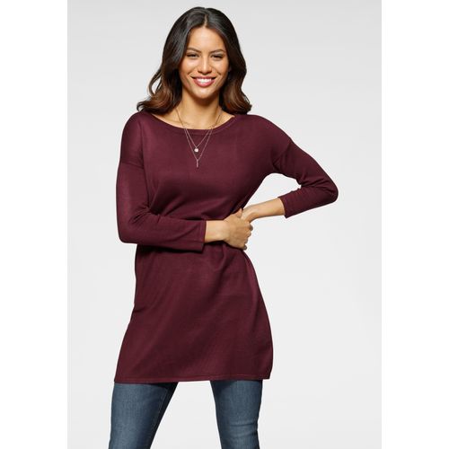 Longpullover LAURA SCOTT, Damen, Gr. 36, rot (rotbraun), Feinstrick, Obermaterial: 70% Viskose, 30% Polyamid, unifarben, meliert, Basic, lässig geschnitten hüftbedeckend, Rundhals, 3/4-Ärmel, Pullover, mit Seitenschlitzen