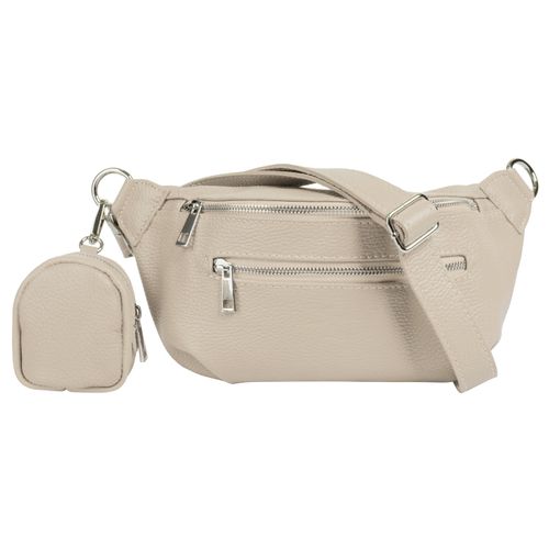 Gürteltasche SAMANTHA LOOK, Damen, Gr. B/H/T: 27cm x 16cm x 5cm onesize, beige, Leder, unifarben, leicht glänzend, Taschen, echt Leder, Made in Italy