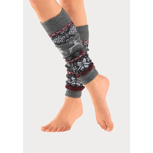 Beinstulpen LAVANA, Damen, grau (grau meliert gemustert), Strick, Obermaterial: 40% Wolle, 30% Polyacryl, 25% Polyamid, 5% Elasthan, gemustert, festlich, Stulpen, mit eingestrickten Motiven