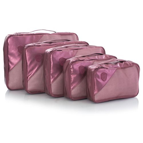 Kofferorganizer HEYS "Metallic Packing Cube", Gr. B/H/T: 37cm x 48cm x 8cm, rot (burgundy), Polyurethan (PU), unifarben, metallic, Taschen, Heys x Joachim Llambi Gepäckwürfel Packwürfel Kleidertasche