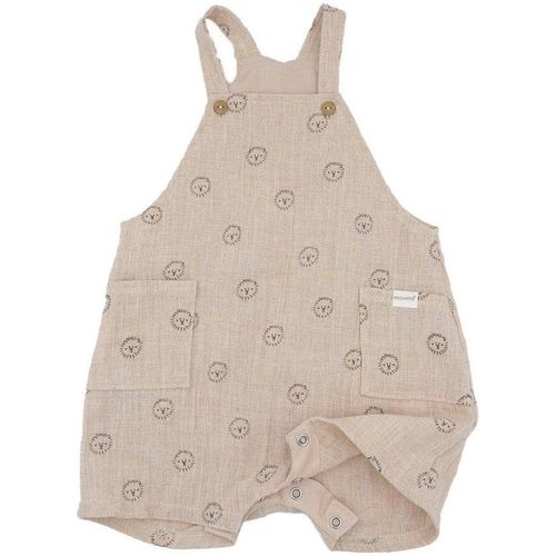 Latzhose MAXIMO, Baby, Gr. 50/56, N-Gr, beige, Obermaterial: 100% Baumwolle, bedruckt, casual, bequem kniefrei, Hosen, Unisex-Design mit Löwen- oder Regenbogenmotiv