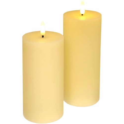 LED-Kerze I.GE.A. "LED Echtwachskerze 2er Set", beige (creme), B:8cm H:17,5cm Ø:8cm, Wachs, Kerzen, Mit Timer Flackernd Stumpenkerze Adventskerzen Adventskranz