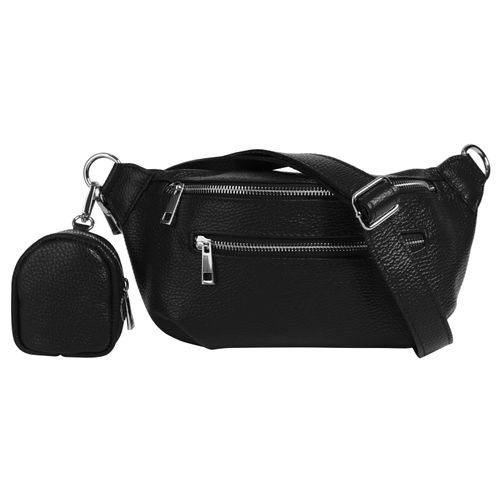 Gürteltasche SAMANTHA LOOK, Damen, Gr. B/H/T: 27cm x 16cm x 5cm onesize, schwarz, Leder, unifarben, leicht glänzend, Taschen, echt Leder, Made in Italy
