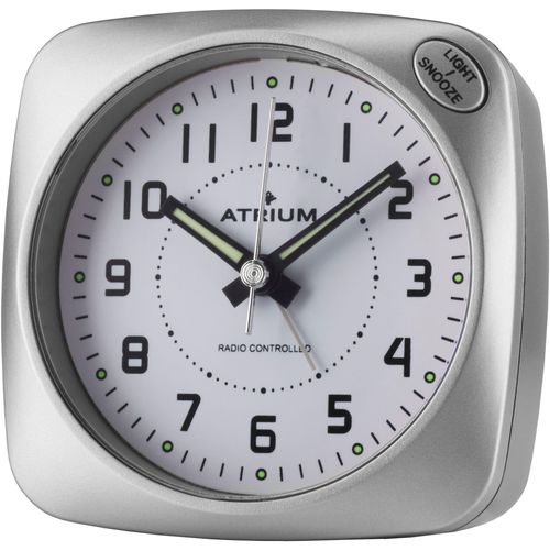 Funkwecker ATRIUM, silber (silberfarben), Wecker, Quarzwecker, schleichende Sekunde, Schlafzimmer, Snooze