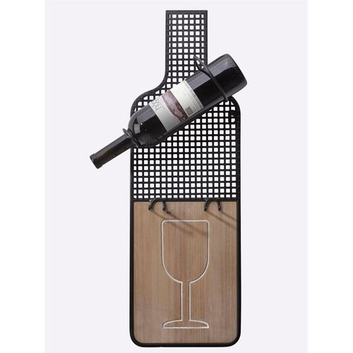 Weinregal, schwarz (schwarz, natur), B:21cm H:63,5cm T:12cm, MDF, Metall, Regale