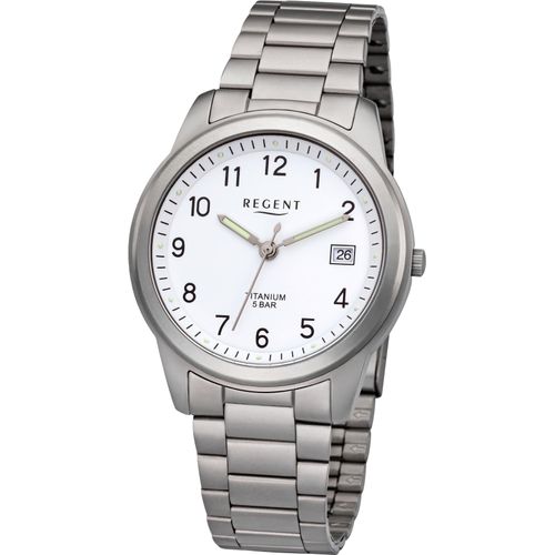 Titanuhr REGENT, grau (titansilberfarben, weiß), Armbanduhren, Damen, Quarzuhr,Armbanduhr,Herrenuhr,Damenuhr,Datum,Titanarmband,Leuchtzeiger