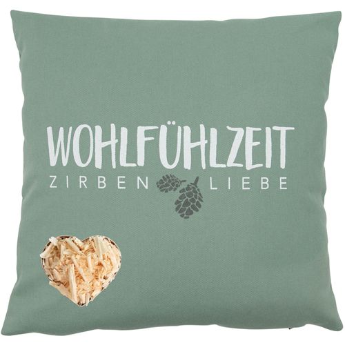 Zirbenkissen HERBALIND, grün (anthrazit, lindgrün, weiß), B:25cm H:9cm L:25cm, Baumwolle, Funktionskissen, 25x25 cm