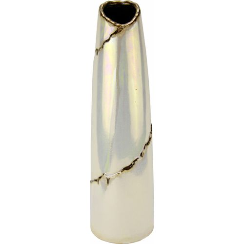 Dekovase HOME AFFAIRE, gold (goldfarben), B:11cm H:39cm Ø:11cm, Keramik, Vasen