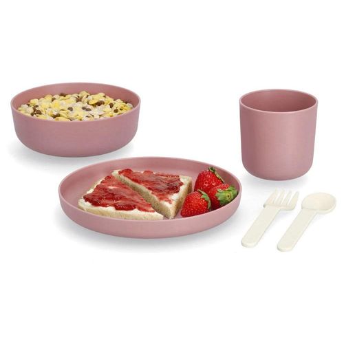 Kindergeschirr-Set ZELLER PRESENT, rosa (rosé), 5 tlg., Kunststoff, Geschirr-Sets, (je 1 Teller, Schüssel, Tasse, Gabel, Löffel)