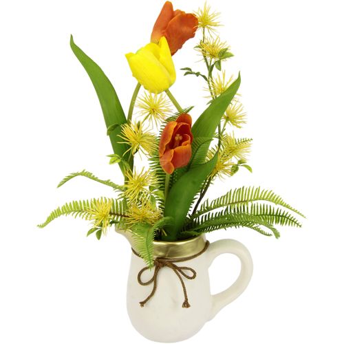 Kunstblume I.GE.A. "Arrangement Tulpen", gelb (gelb, orange), B:27cm H:38cm L:27cm, Kunstpflanzen, Krug aus Keramik