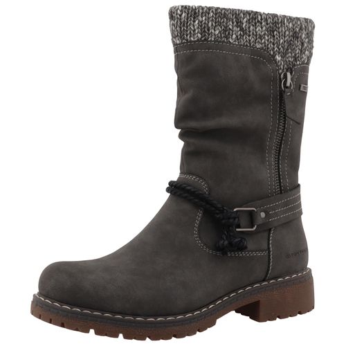 Stiefel TOM TAILOR, Damen, Gr. 39, Normalschaft, grau (dunkelgrau), Lederimitat, Textil, casual, Schuhe, Blockabsatz, Kurzstiefel in Bequemweite G (= weit)