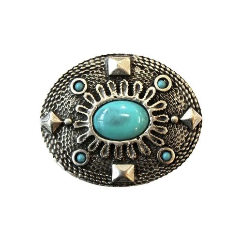 Gürtelschnalle, Damen, silber (altsilberfarben), Obermaterial: 100% Metall, RETTUNGSRING BY SHOWROOM 019, modisch,feminin, Gürtel, Wechselschnalle »Oval Mit Blauem Stein«, individuelle Gürtelschnalle