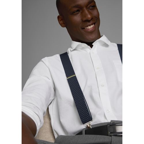 Hosenträger MAN'S WORLD, Herren, blau (marine, weiß), Obermaterial: 82% Polyester, 18% Elasthan, gepunktet, gemustert, festlich,elegant,sportlich, Hosenträger, in bequemer Breite & extra Länge bis 130cm - neue Farbe jeansblau