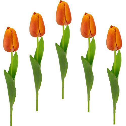 Kunstblume I.GE.A. "Real Touch Tulpen", orange, B:4cm H:67cm L:4cm, Kunstpflanzen, 5er Set künstliche Tulpenknospen, Kunstblumen, Stielblume