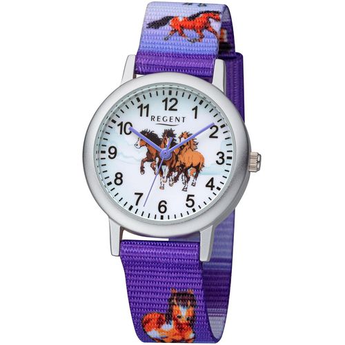 Quarzuhr REGENT, lila (lila, silberfarben), Armbanduhren, Kinder, Armbanduhr, Kinderuhr, Lernuhr, Mädchen, Schulanfang, Geschenkidee