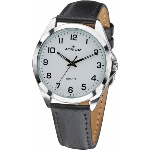 Quarzuhr ATRIUM, schwarz (schwarz, silberfarben), Armbanduhren, Damen, Armbanduhr, Herrenuhr, Damenuhr, Leuchtzeiger, Lederarmband